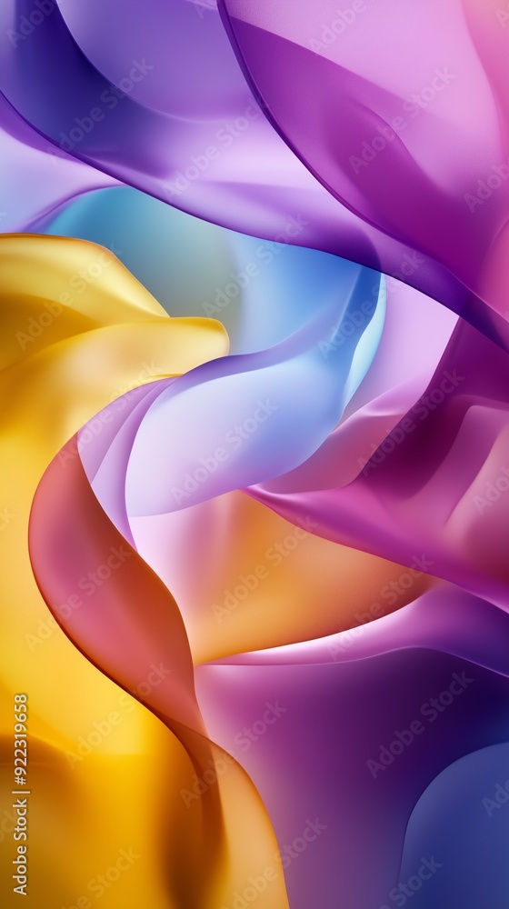 Poster colorful swirling fabric waves with intricate patterns in a soft gradient design