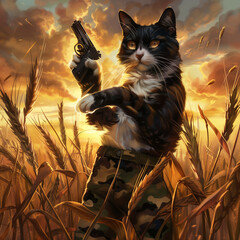 The cowboy cat in the field