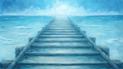 Obraz premium The wooden pier leads into the peaceful turquoise ocean.