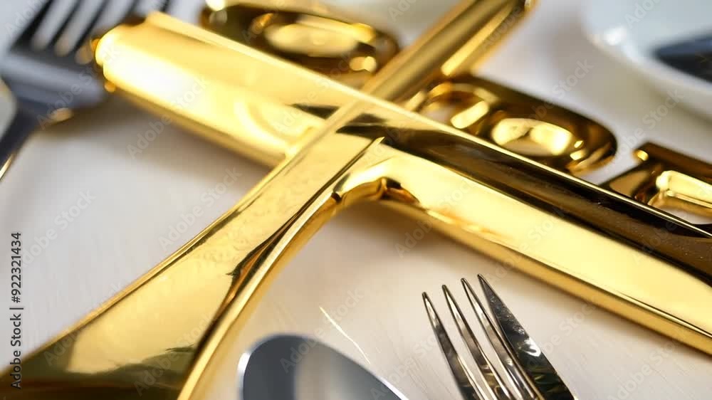 Poster elegant golden cross sculpture on a table setting at a dining event generative ai