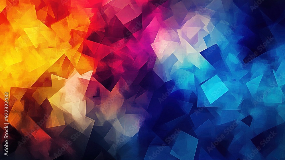 Poster vibrant abstract background with colorful geometric shapes blending from warm to cool tones