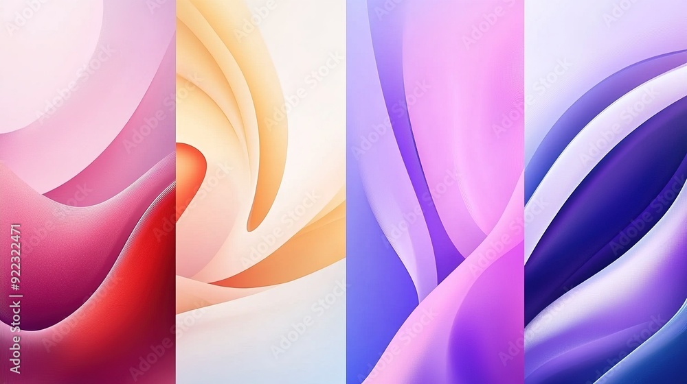 Poster abstract colorful wave patterns in soft pastel shades, showcasing fluid shapes and smooth gradients