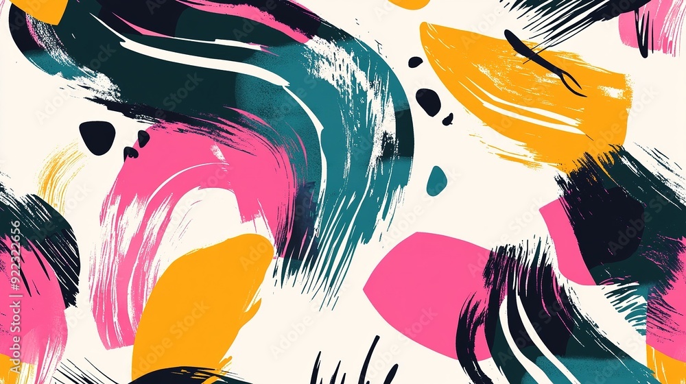 Poster abstract colorful brush strokes on a light background creating a vibrant pattern
