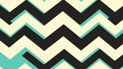 Abstract chevron pattern with black, cream, and teal zigzag lines on a light background