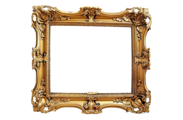 Ornate Antique Golden Picture Frame Isolated Without Background.
