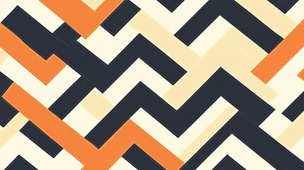 Geometric zigzag pattern in orange, navy, and cream colors
