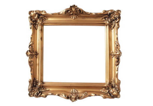 Ornate Golden Antique Picture Frame Isolated without Background.