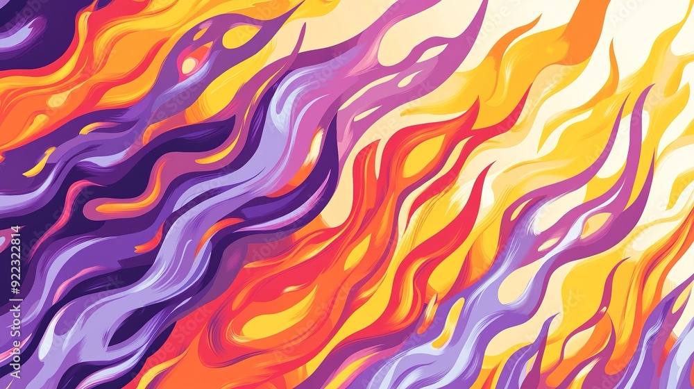 Poster abstract colorful flames in bright hues blend together, creating a dynamic fiery pattern