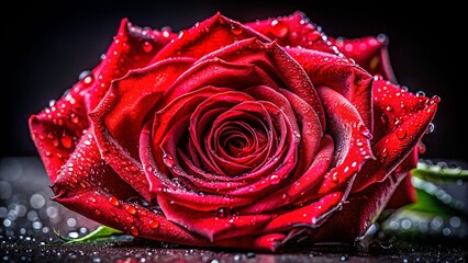 beautiful bright red lush rose on a black background