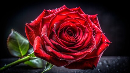 beautiful bright red lush rose on a black background