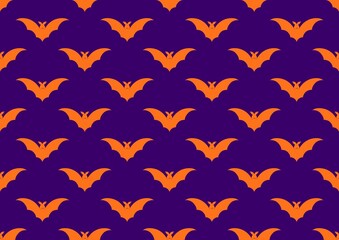 Seamless pattern with bats. Halloween orange pattern. Bat pattern. Autumn mood. Terribly. Boo