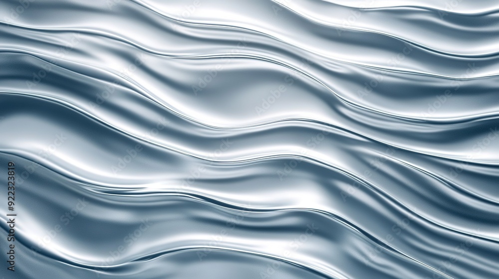 Poster smooth, flowing silver waves creating a textured pattern in soft light