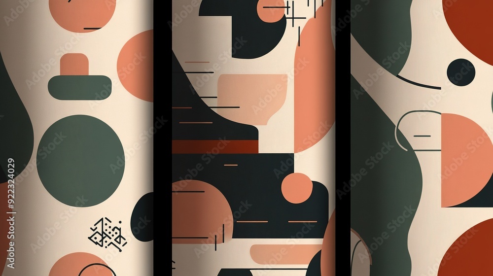 Aufkleber abstract geometric patterns featuring muted colors and bold shapes on a textured background
