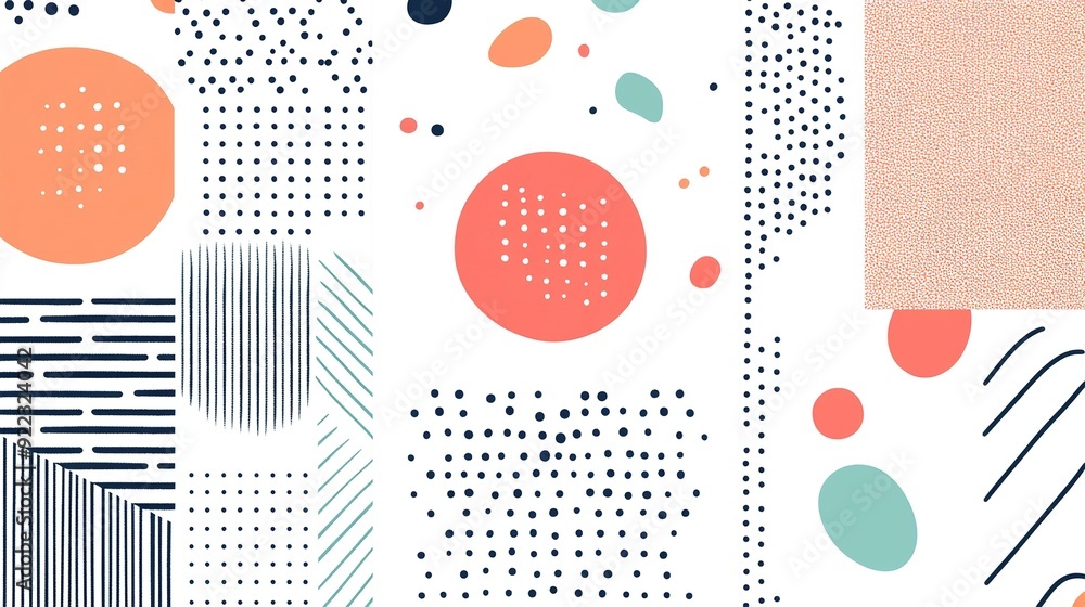 Poster abstract design featuring colorful shapes and patterns on a white background