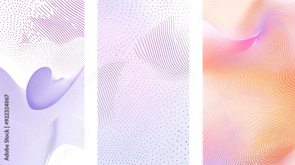 Poster abstract wave patterns in pastel colors with gradient effects and line textures