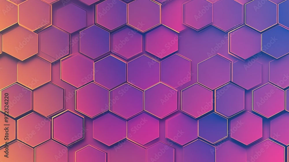 Poster colorful hexagonal patterns in purple and orange shades create an abstract design with a modern feel