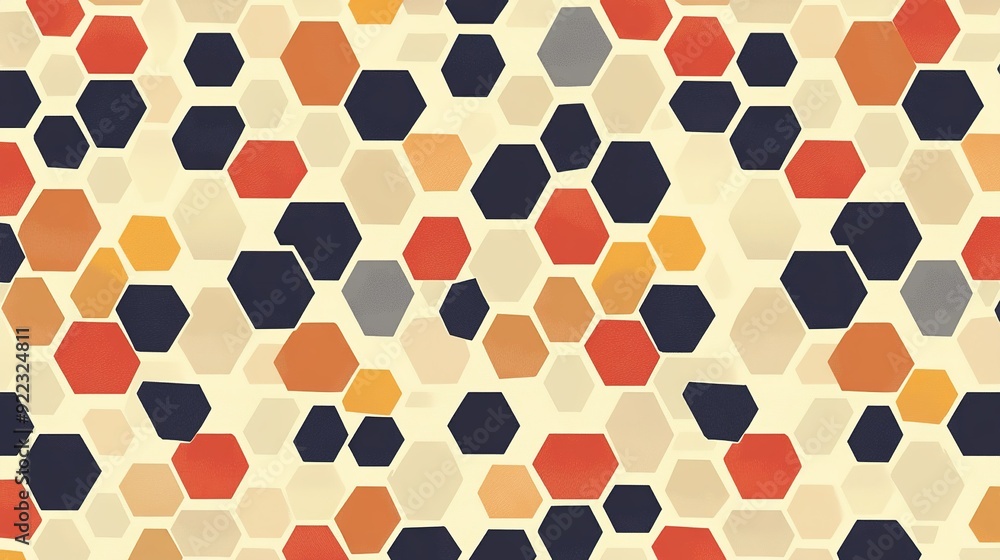 Poster colorful hexagonal pattern with a mix of warm and cool tones on a light background