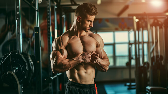 Um homem musculoso na academia, concentrado em seu treino, demonstra for&ccedil;a e determina&ccedil;&atilde;o enquanto busca melhorar seu desempenho f&iacute;sico