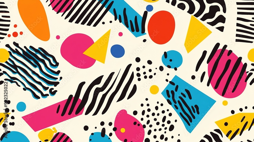 Aufkleber colorful abstract pattern with geometric shapes and bold lines on a light background
