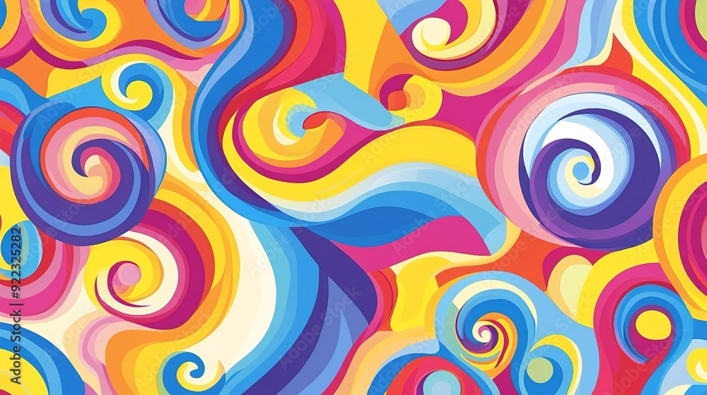 Poster colorful abstract swirl patterns in vibrant hues showcasing fluid shapes and dynamic movement