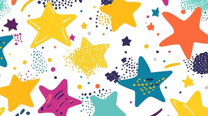 Colorful star pattern with various shapes and designs on a white background