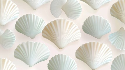 Elegant arrangement of white seashells displayed on a soft beige background