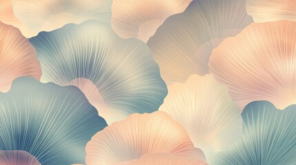 Soft pastel pattern of abstract ginkgo leaves creating a tranquil design suitable for backgrounds or textiles