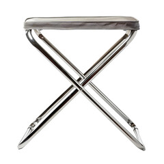 Isolated Folding Stool with Chrome Frame and Cushioned Seat.