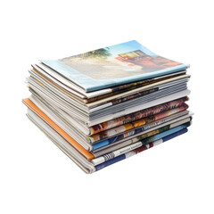 Piled Stack of Various Magazines Isolated without Background.