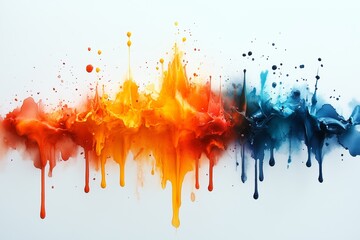 Fototapeta premium Colorful abstract paint splashes with flowing drips on a white background