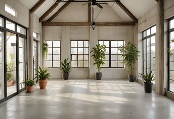 Obraz premium an empty room with plants and windows.