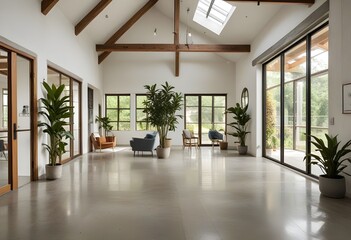 Fototapeta premium an empty room with plants and windows.