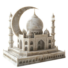 Fototapeta premium Elegant Marble Miniature Mosque with Crescent Moon Isolated without Background.