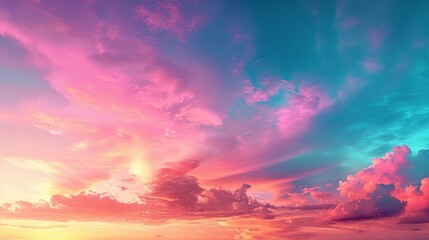 Obraz premium Vibrant sunset over a tranquil sky with shades of pink, purple, and blue