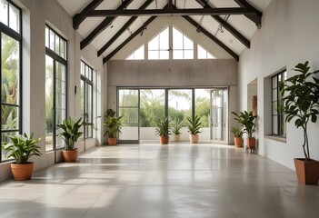 Fototapeta premium an empty room with plants and windows.