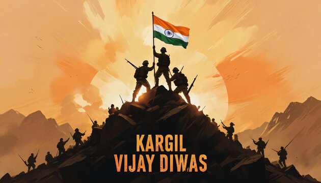 Kargil vijay diwas illustration banner or poster. 26 july. happy independence day post.