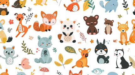 Cute Animal Pattern: A Delightful Illustration of Adorable Woodland Creatures