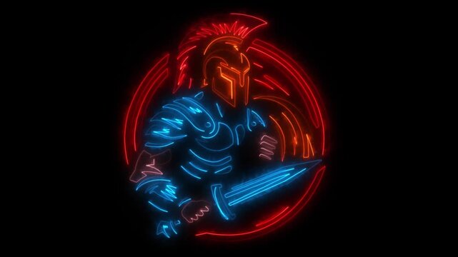 Spartan Warrior Animated Neon Logo - Loop - Overlay Graphic Element V2