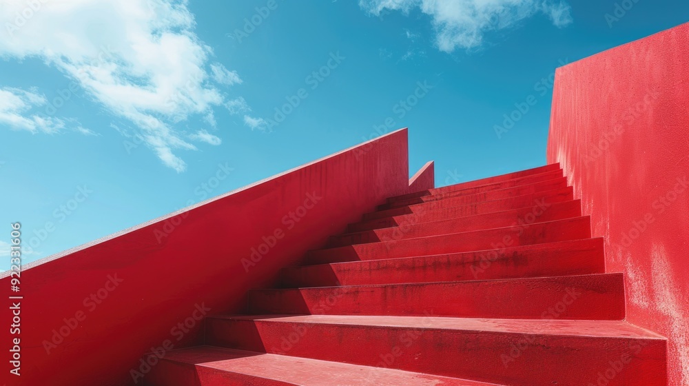 Poster striking red concrete stairs in a modern sculptural installation. the geometric forms create an enga
