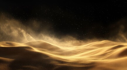 Fototapeta premium A breathtaking view of vast golden sand dunes fantastically illuminated under a serene starry night sky