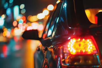 Lonely car on wet road in metropolitan area