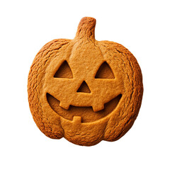 jack-o-lantern, Pumpkin gingerbread man isolated on transparent background, Halloween cookies concept