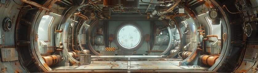 A steampunkstyle quarantine facility, muted colors, intricate details, vintage feel