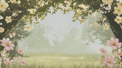 Serene Meadow under Blossoming Trees