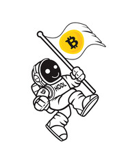 astronaut with bitcoin flag