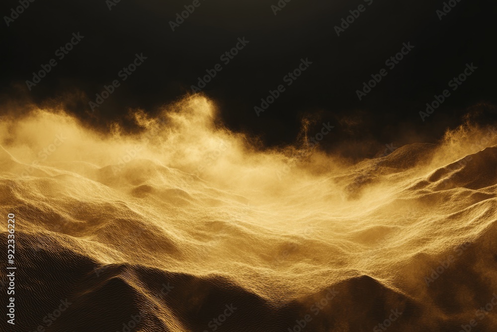 Poster a mesmerizing and captivating display of golden dust swirling gracefully in waves, creating an ether