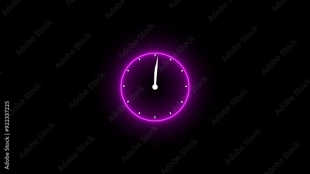 Poster colorful neon clock animation. neon time or clock icon.clock isolated rotted 24 hour fast speed.