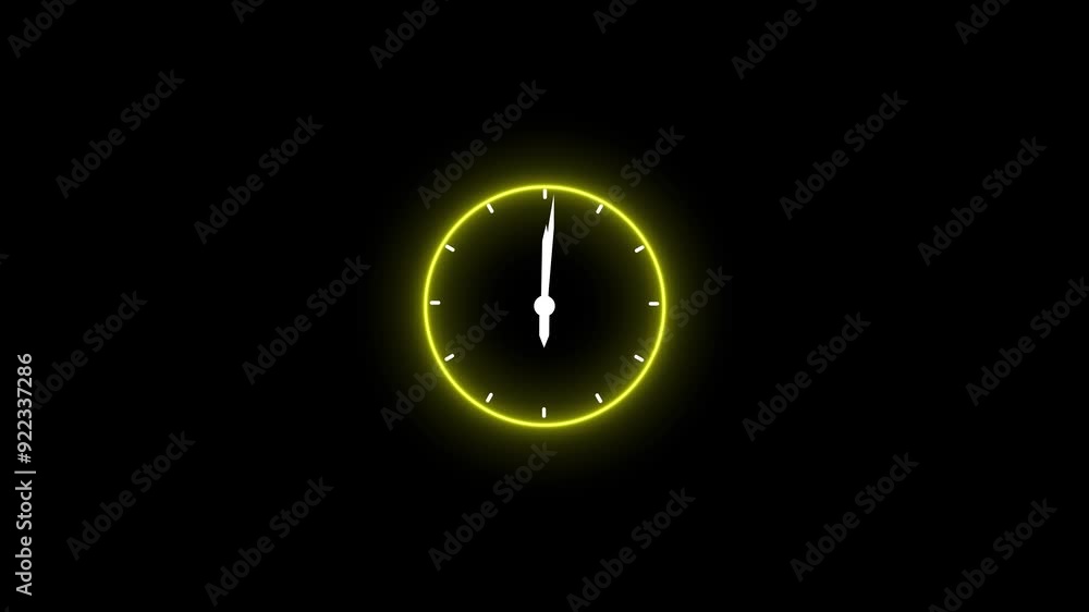 Poster colorful neon clock animation. neon time or clock icon.clock isolated rotted 24 hour fast speed.