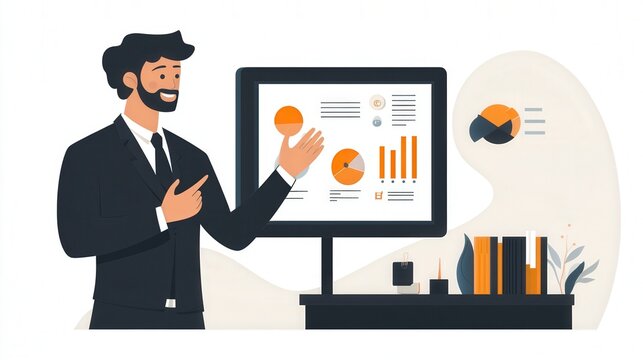 Presenting Business Proposal with Visual Aids - Professional Pitching Ideas with Projector Screen in Meeting Room