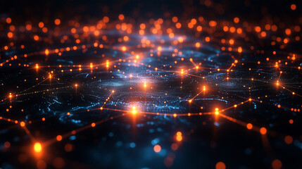 Fototapeta premium Cosmic Network: A mesmerizing abstract visualization of interconnectedness. Glowing orbs illuminate a dark canvas, creating a sense of cosmic energy and intricate web of connections. The image evokes 